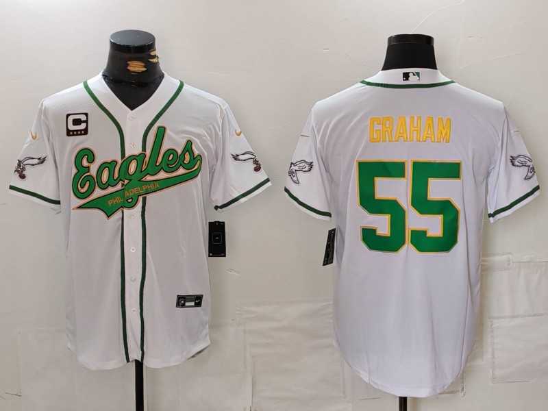 Mens Philadelphia Eagles #55 Brandon Graham White Gold With C Patch Cool Base Stitched Baseball Jersey